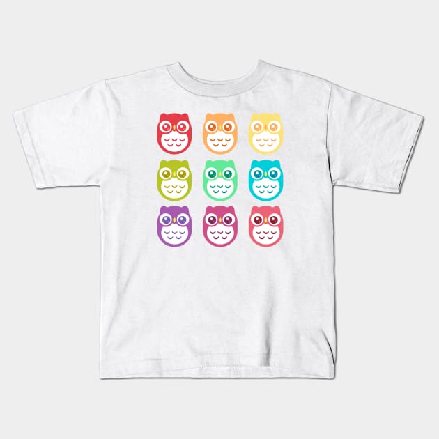 Rainbow Cute Pastel Baby Owls Kids T-Shirt by ClaudiaRinaldi